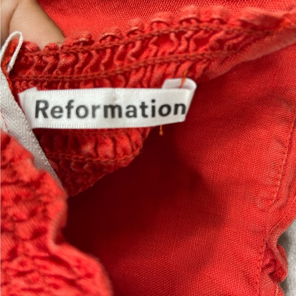 Reformation Ava Ruffle Linen Mini Dress In Red Women's Size 2 - Picture 4 of 8